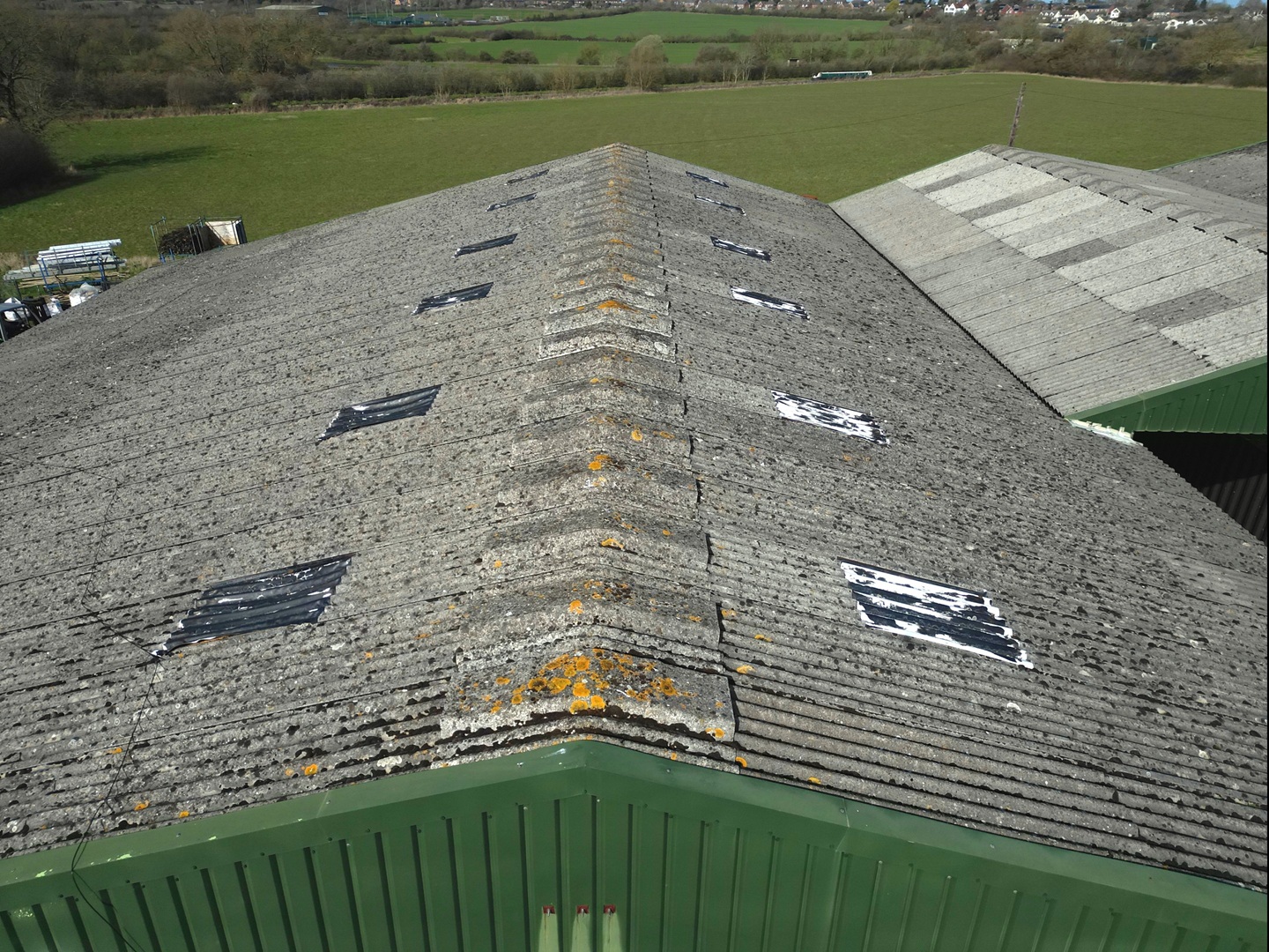 Commercial roof inspection aerial image